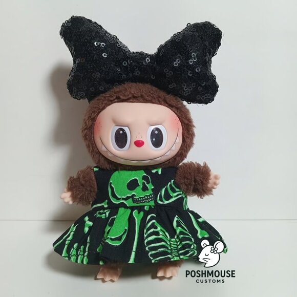 Halloween Skeleton Dress with Oversized Sequin Bow Labubu Outfit - Picture 2 of 6